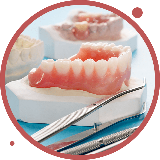 Complete denture or full denture on blue background